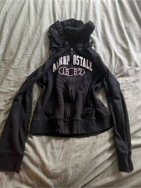 Aeropostale Black Hooded Zip Sweatshirt with Embroidered Logo